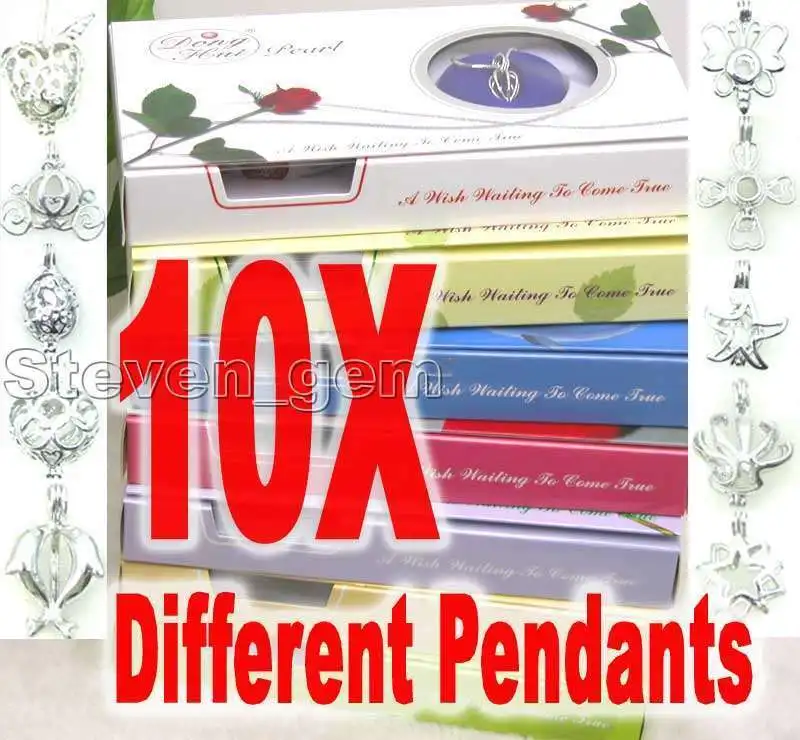 Free Shipping >>>>>new hot SALE Wholesale 10 different pendant Wish Pearl Necklace Gift set box-who133