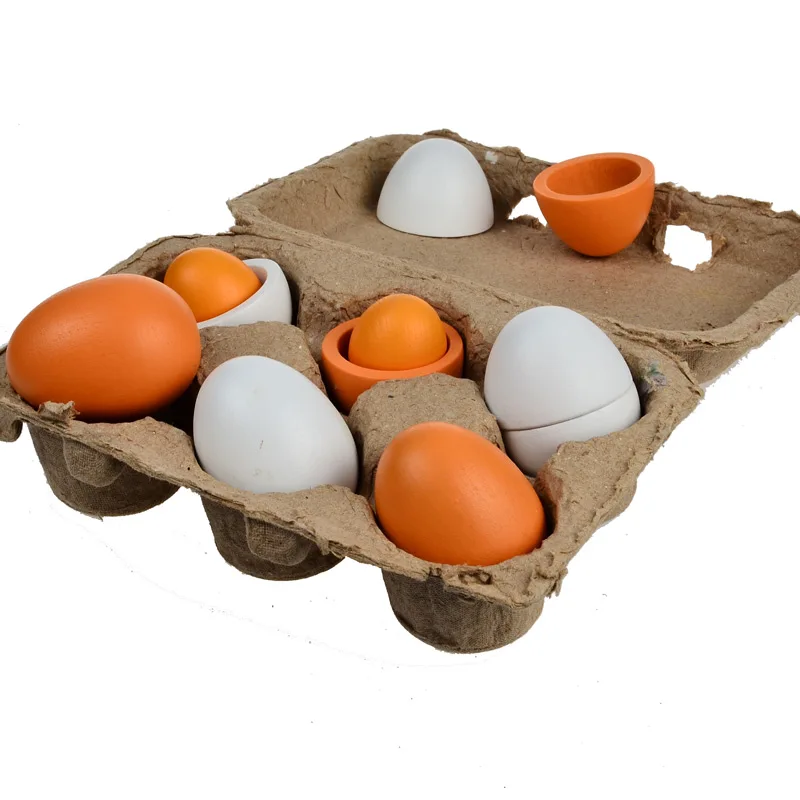 BOHS Wooden Toy Eggs, Children's Play Duck and Chicken Eggs 6pcs Pack
