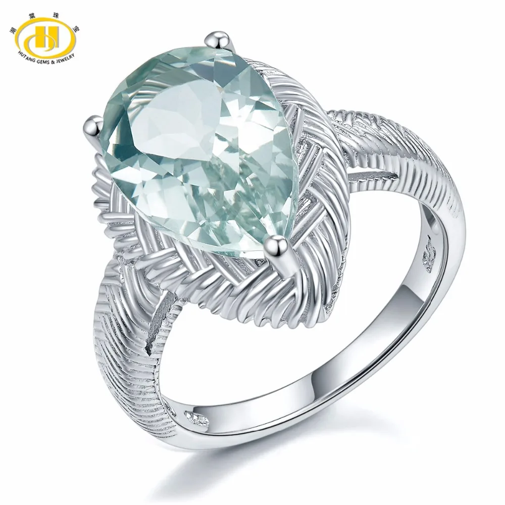 

Hutang Engagement Cocktail Ring Solid 925 Sterling Silver Natural Green Amethyst Gemstone Fine Fashion Stone Jewelry Women Gift