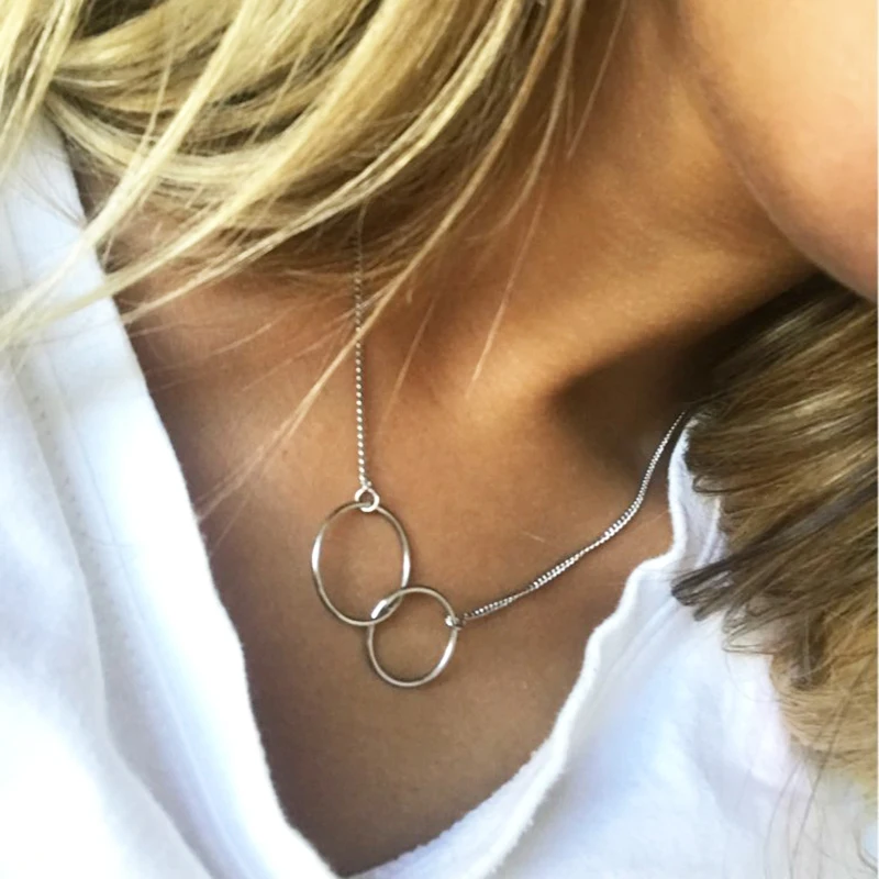 

2018 New choker Silvery Double Circle Necklaces Seaside 1PC Adjustable Bracelet Party Korean Round Necklace Allergy Free jewelry