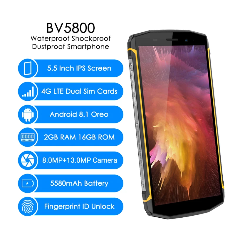 Blackview BV5800 IP68 Водонепроницаемый телефон 18:9 Android 8 1 четырехъядерный 2 ГБ + 16 Гб