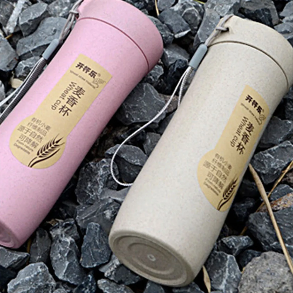 

Opaque Bottles Cup With Lid Rope Nature Wheat Straw Plastic Water Bottle Kettle Portable Water Bottles Drink Container Cup Mug