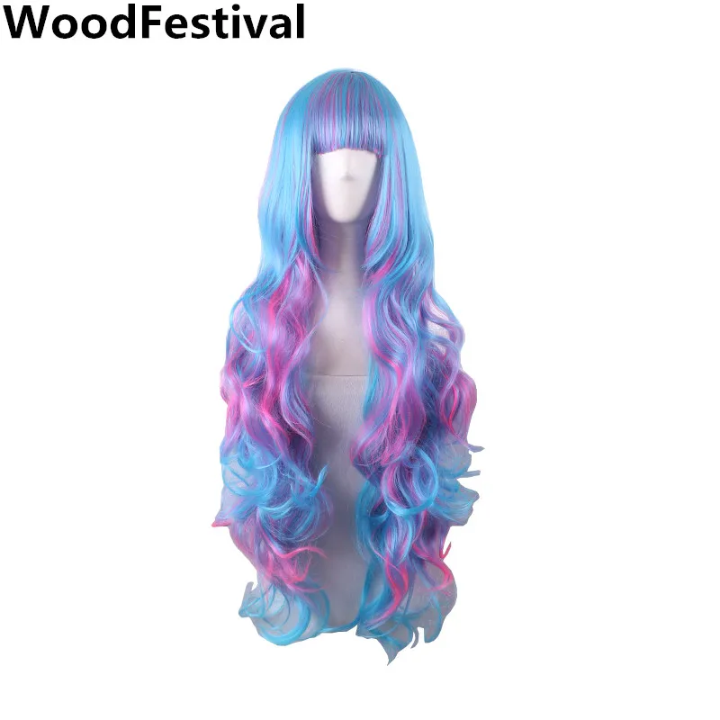 mixed color wigs women heat resistant rainbow wig long wavy synthetic