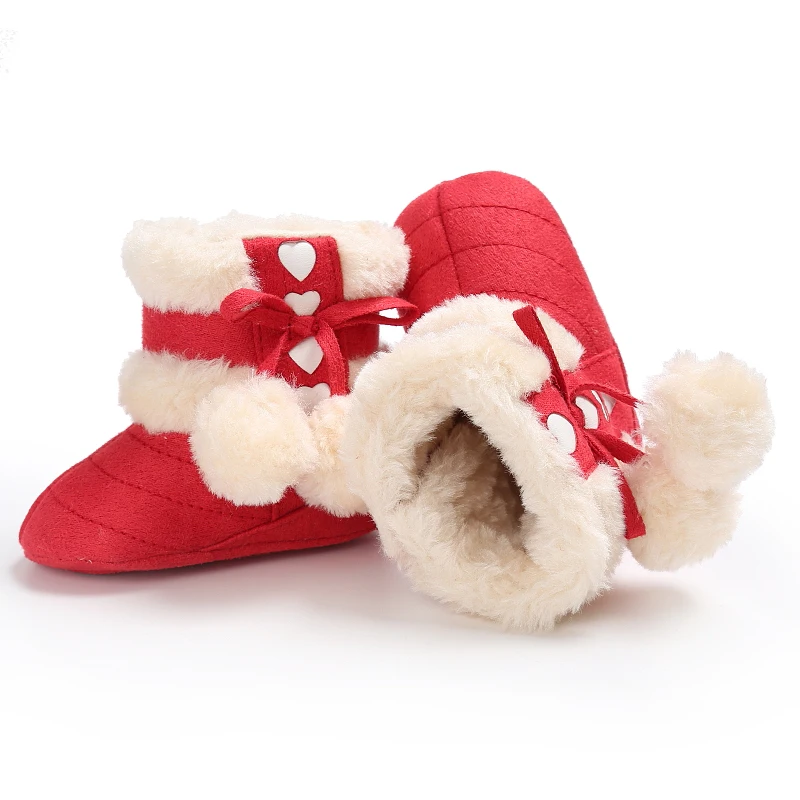Дешевые белая зимняя обувь для девочки флис Обувь для младенцев лук шары для Обувь для девочек жесткий подошве шерсть зимние детские кроватки Спортивная обувь малыша пинетки