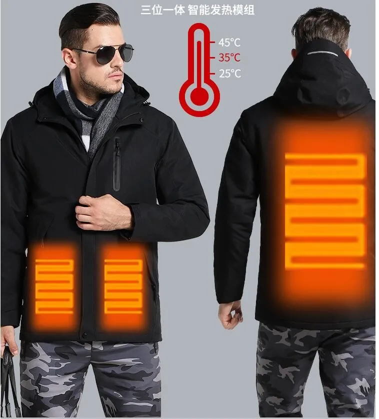 Man Woman Electronic Intelligent Heating USB Hooded Heated Work Jacket