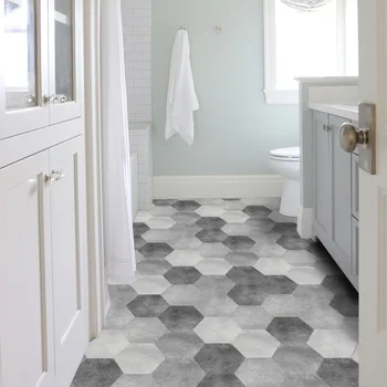 

10 Pcs Hexagon Cement Black White and Gray Bathroom Ground Stickers Waterproof Wear-resistant Floor Sticker Wall Home Decoration