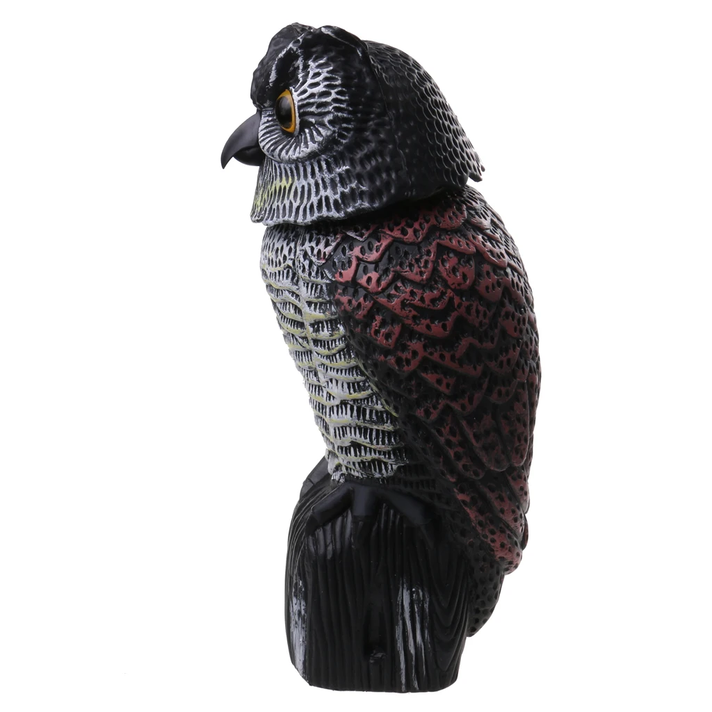 MagiDeal  Portable 2 Pieces Realistic Owl Decoy With Rotating Head Bird Pigeon Crow Scarer Scarecrow Hunting Decoy 
