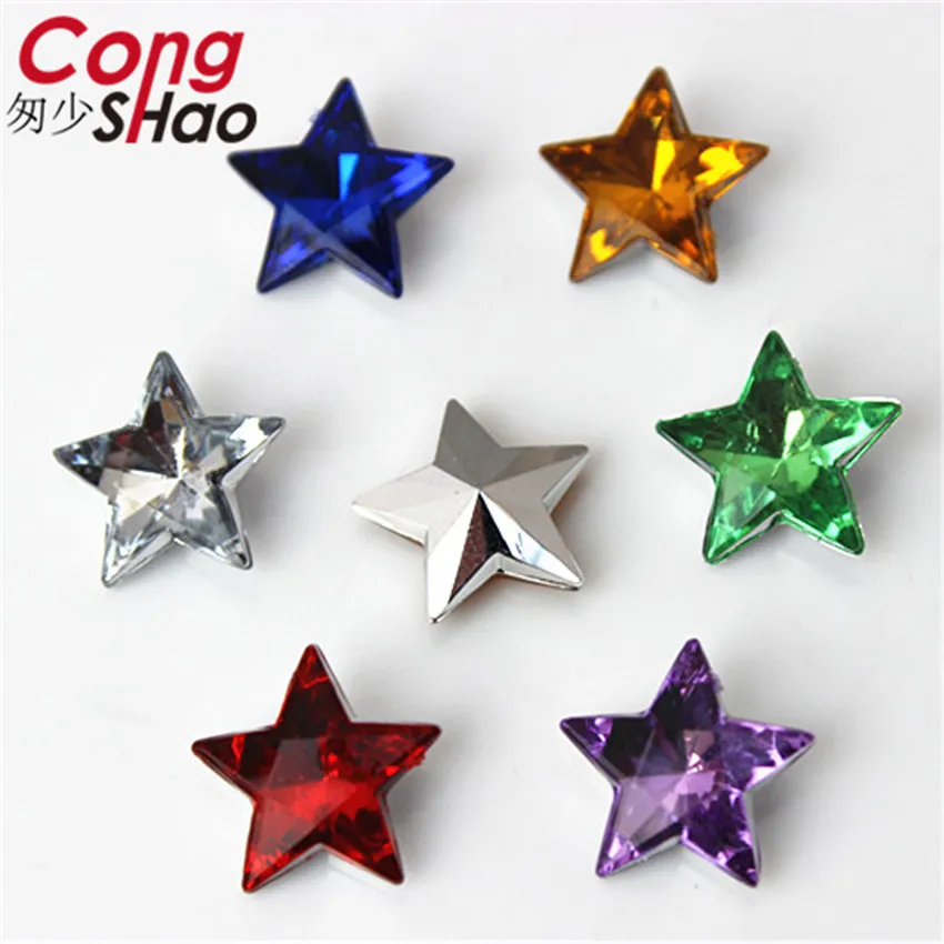 

Cong Shao 200pcs 14mm Five pointed star tip bottom Acrylic Rhinestone trim stones and crystals DIY Deco Costume Button CS170