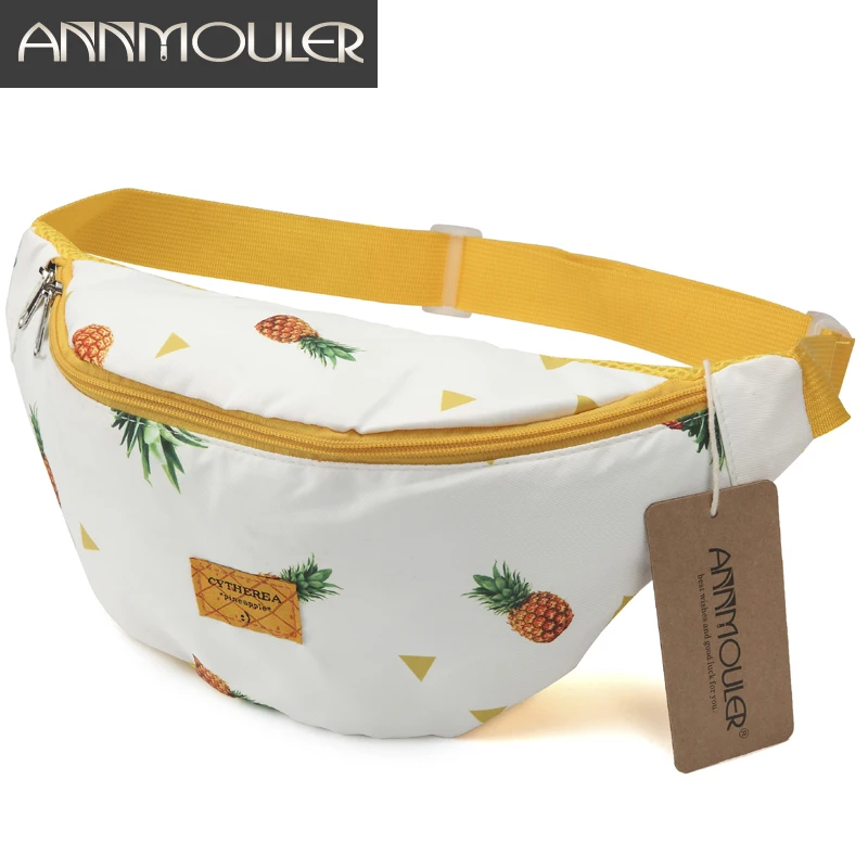 Annmouler-riñonera de tela de algodón para mujer, bolsa de pecho con estampado de piña, con cremallera, cinturón para teléfono