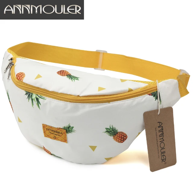 Annmouler Large Capacity Women Waist Packs Cotton Fabric Fanny Packs Pineapple Printed Chest Bag Zipper Phone Belt Bag Hip Bag 1