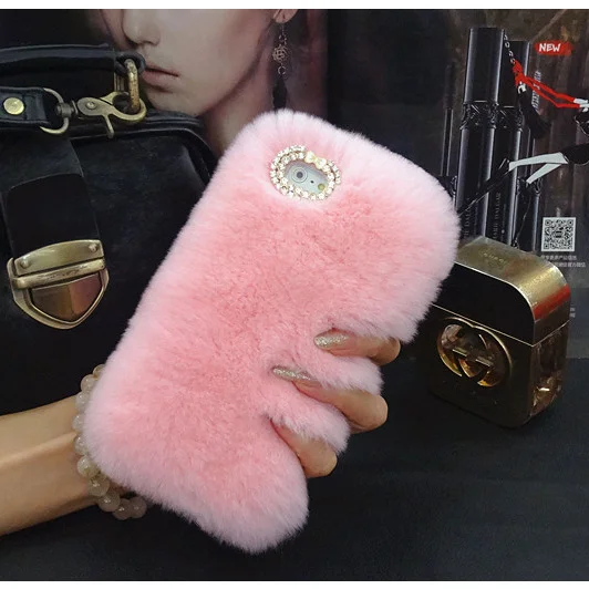 Новый 2017 Теплый Пушистый Вилли Меха Плюшевые Bling Розовый Case Cover для Nokia x Коке Fundas