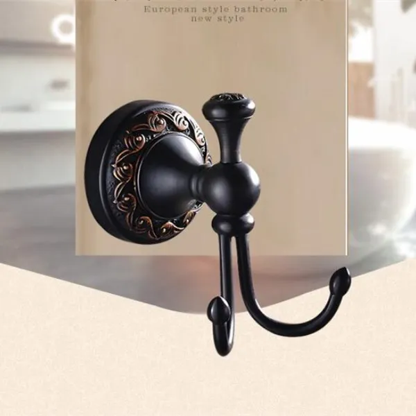 High Quality Black Oil Brushed Brass Carved Towel Hooks Wall Mounted