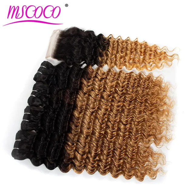 Extensiones de pelo ondulado Mscoco, Ombre, brasileño, con cierre, 1b 27, manojos de ondas profundas, cabello humano, 3 manojos con cierre, Remy Extensiones de pelo ondulado Mscoco, Ombre, brasileño, con cierre, 1b 27, manojos de ondas profundas, cabello humano, 3 manojos con cierre, Remy