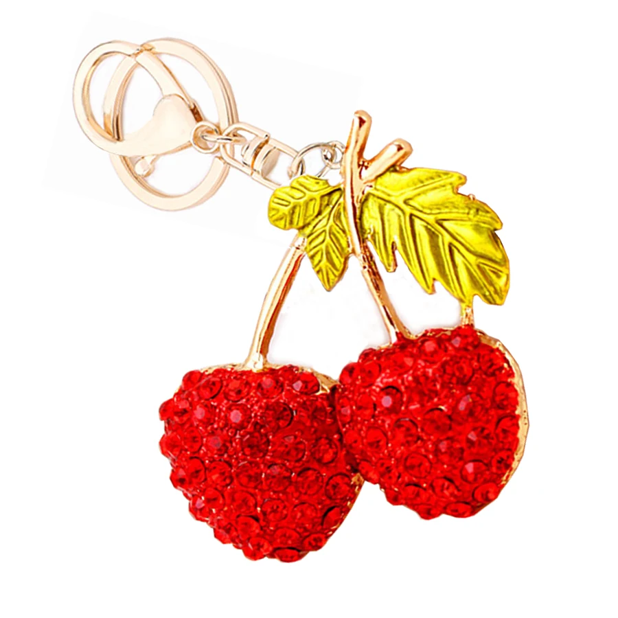 Charm Rhinestone Cherry Car Key Chain Ring Holder Bag Keyfobs Key Finder Chaveiros Creative