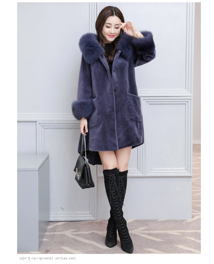HANZANGL женские меховые пальто из искусственного меха новая зимняя куртка с капюшоном из лисьего меха теплое длинное пальто размера плюс S-3XL