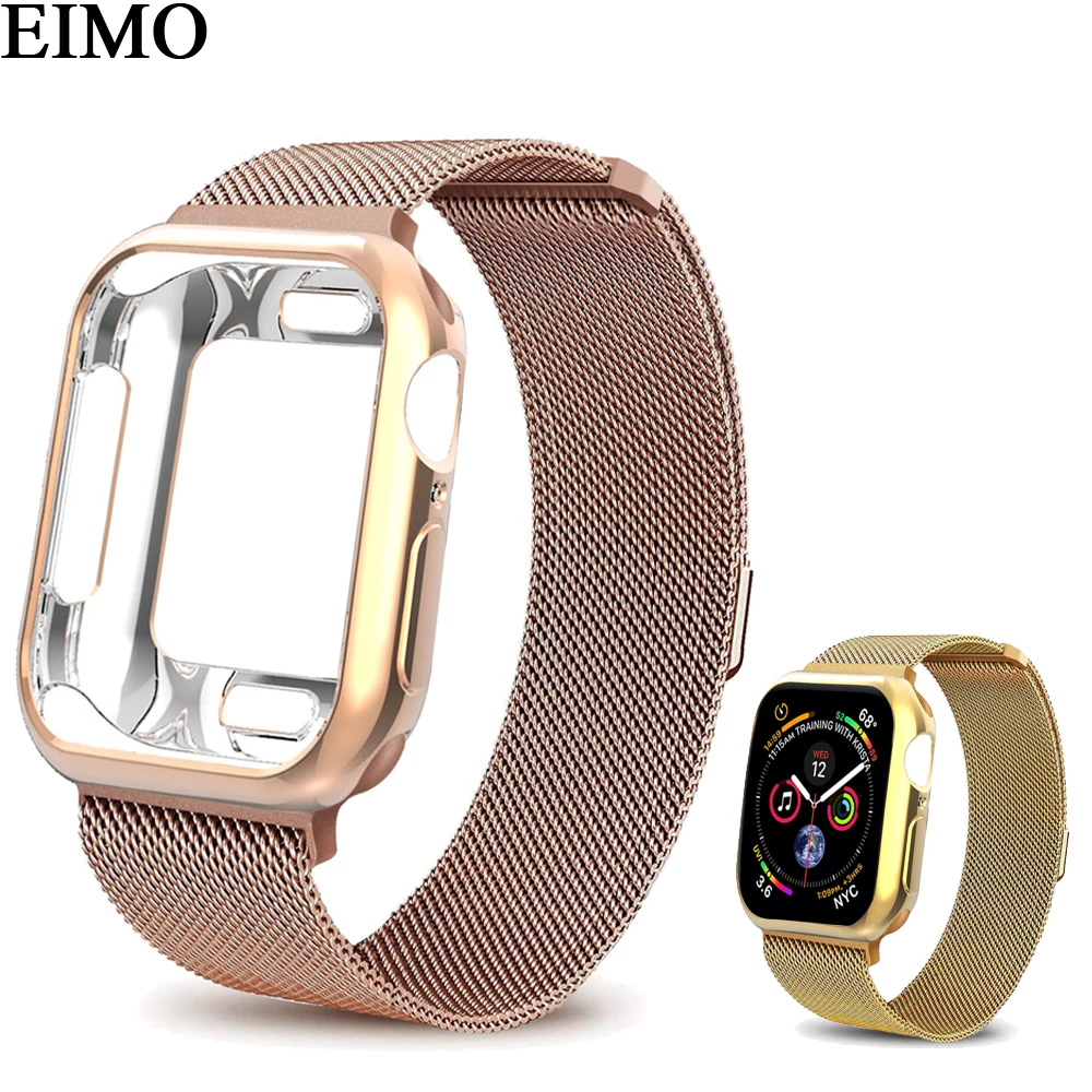 

EIMO Case+Strap For Apple Watch band 4 iwatch band 44mm 40mm milanese loop Wristband bracelet Stainless Steel Mesh watchband