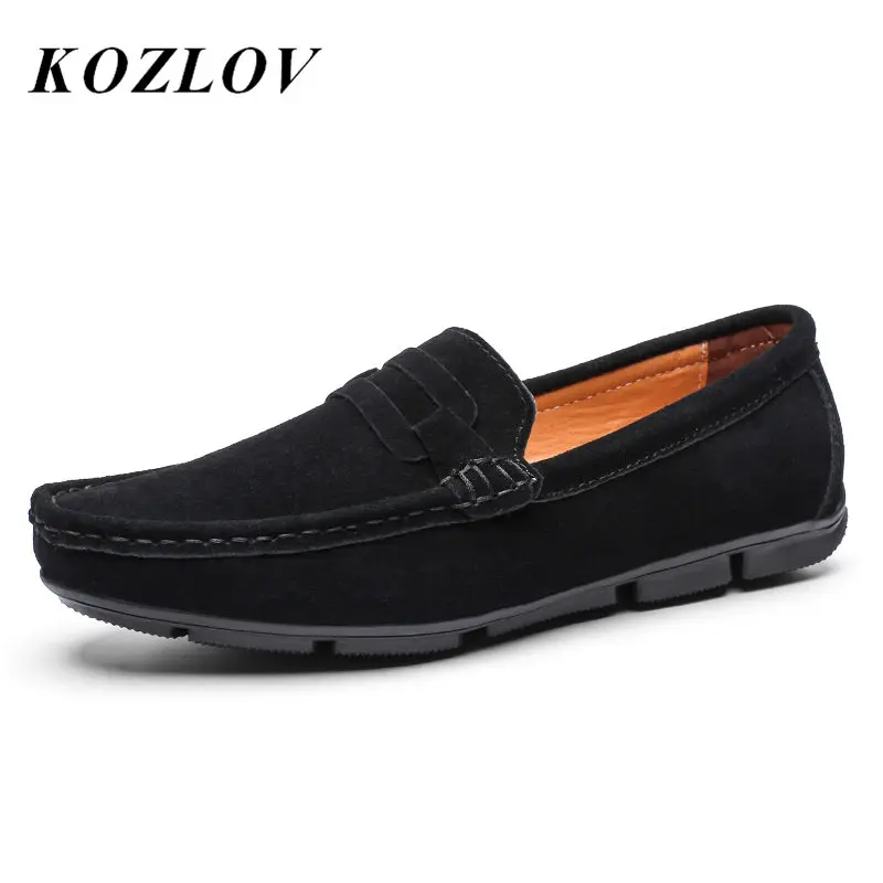 

KOZLOV Handmade Suede Leather Mens Shoes Casual Luxury Brand Men Loafers Breathable Driving Shoes Slipon Moccasins Men Big Size