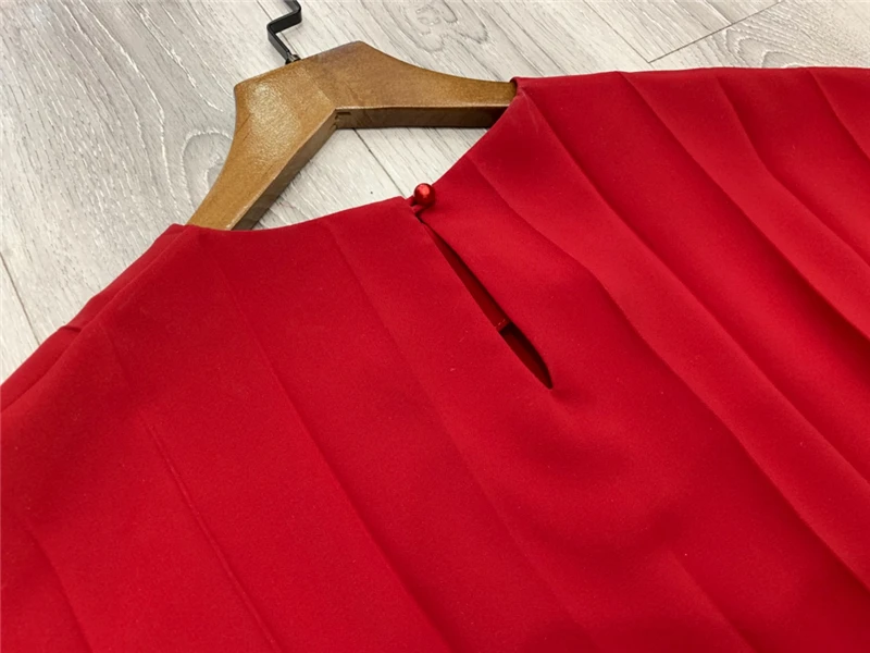 Truevoker летний дизайнерский костюм набор женские красные блузки с рукавом "летучая мышь"+ Оранжевая драпированная юбка миди комплект из двух предметов