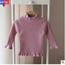 Новинка года, Детский свитер для девочек с круглым вырезом, однотонная осенне-зимняя одежда с длинными рукавами