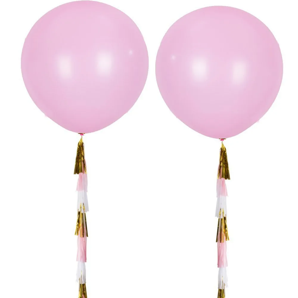 

Kuchang 4pcs 36 inch Pink White Huge Round Balloon Pink White Gold Tassels For Baby Shower Wedding Birthday Party Decor Supplies
