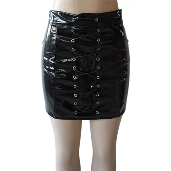 

Summer Women Sexy PU Leather Bodycon skirts fashion solid slim High Waist bandage streetwear casual pencil mini skirts
