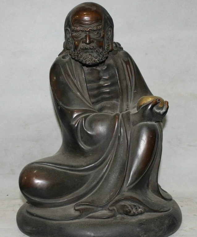 

fast shipping USPS to USA S1864 17" Chinese Purple Bronze Seat AFINEat Damo Bodhidharma Dharma Buddha Bowl Statue