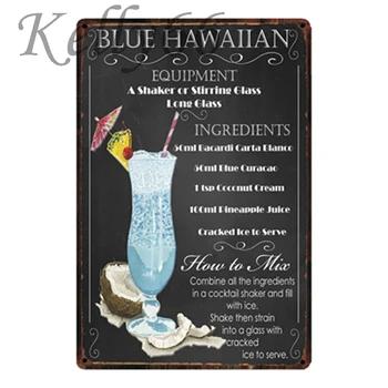 

[ Kelly66 ] Blue Hawaiian Cocktail Metal Sign Tin Poster Home Decor Bar Wall Art Painting 20*30 CM Size y-1817