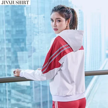 

JINXIUSHIRT Running Jacket Women Hooded Long Sleeve Sweatshirt Ladies Yoga Sports Zipper Jacket Fitness Gym Tops Baggy clothing