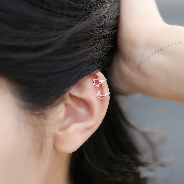 Wholesale 925 Sterling Silver Jewelry Clip Earrings Women Pure 925 Silver Star Earrings Brincos Pendientes de plata