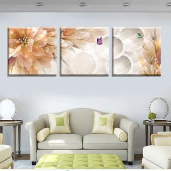 

High Quality 3D 3Panels Flower Home Wedding Decoration Wall Painting Wall Art Picture On Canvas Prints Decor Pictures Paints