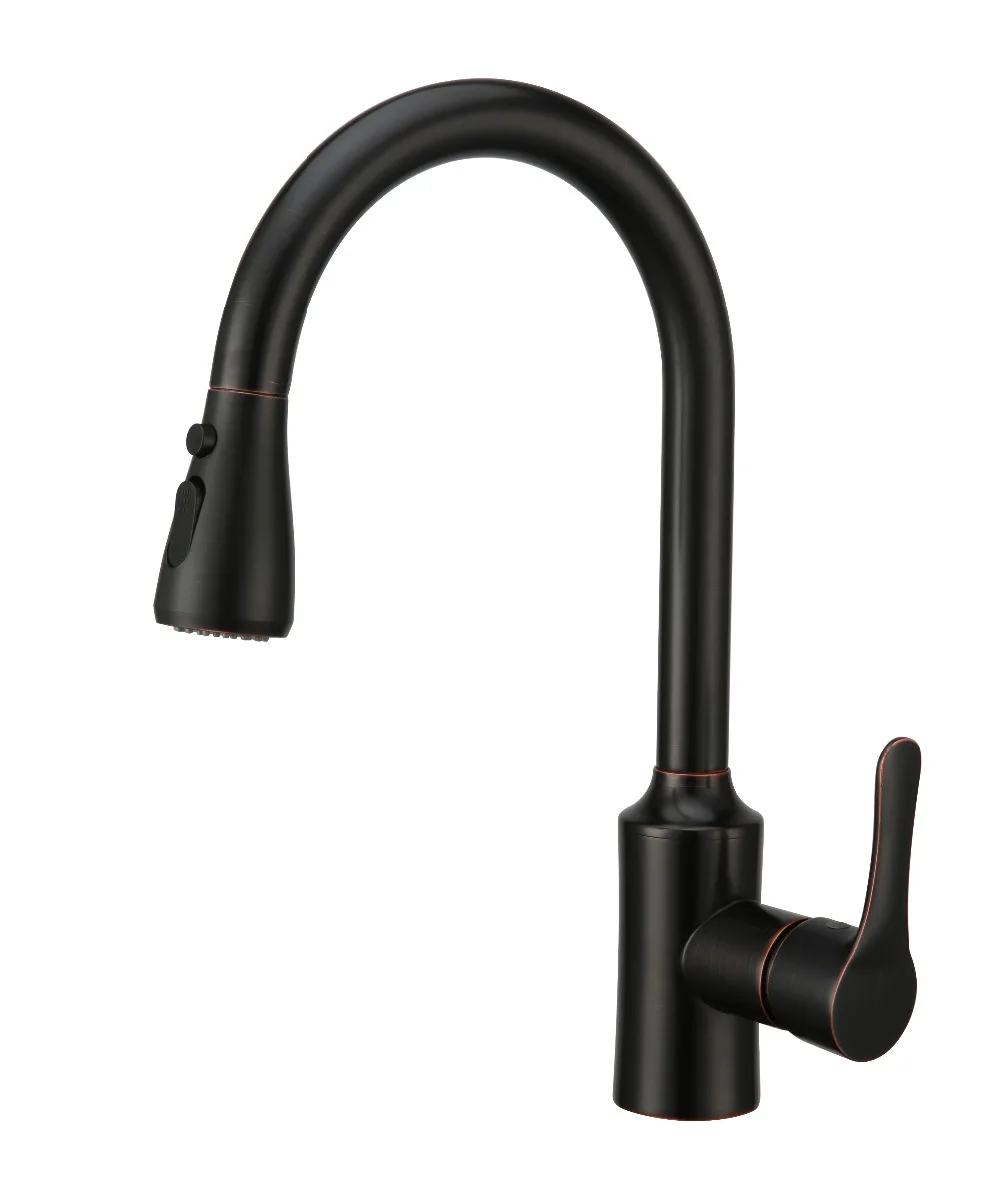 Black Brass Hot And Cold Single Hole Kitchen Sink Faucet Tap Pull