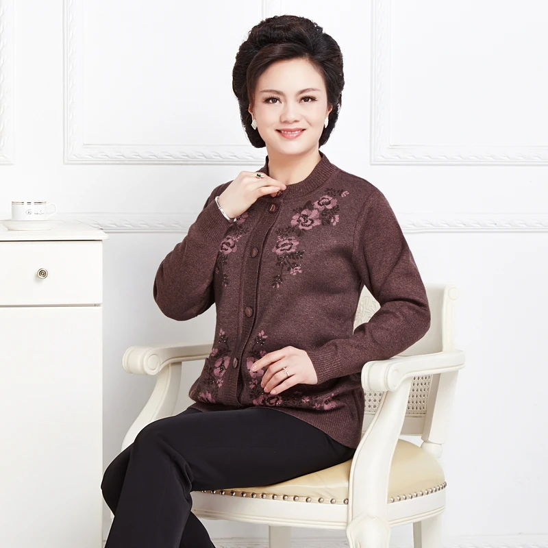 2019 In The Elderly Autumn Winter Women Sweater Cardigan Mother Loaded Sweater Jacket 50-60 year-old Grandmother Sweater NO759