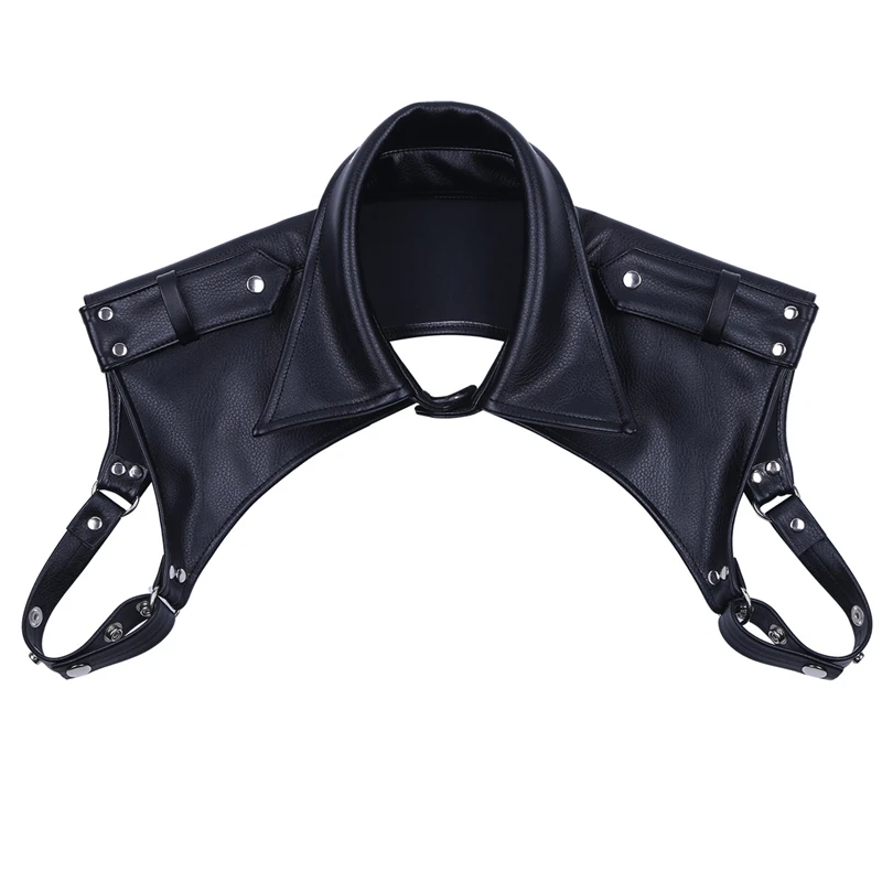 Freebily Mens Adjustable Faux Leather Body Chest Harness Lapel Costume with Press Buttons 