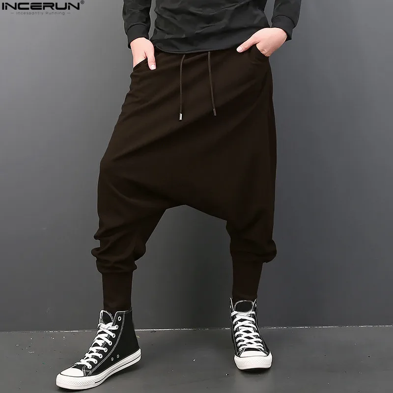 

INCERUN 2019 Fashion Harem Pants Men Elastic Waist Baggy Low Drop Crotch Hiphop Joggers Trousers Men Dance Sweatpants Streetwear