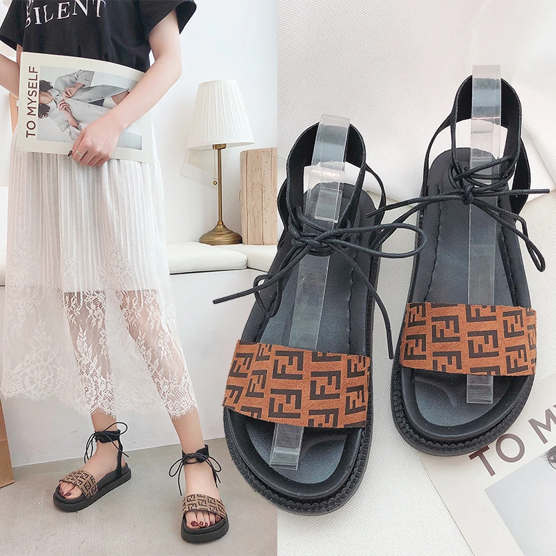 

femme 2019 nouveau flock casual geometric ankle strap women sandals student open toe summer shoes Sponge soles sandalia feminina