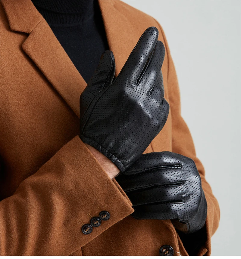 Мужские перчатки из натуральной овечьей кожи для вождения с сенсорным экраном, дышащие короткие тонкие перчатки для езды на велосипеде A43