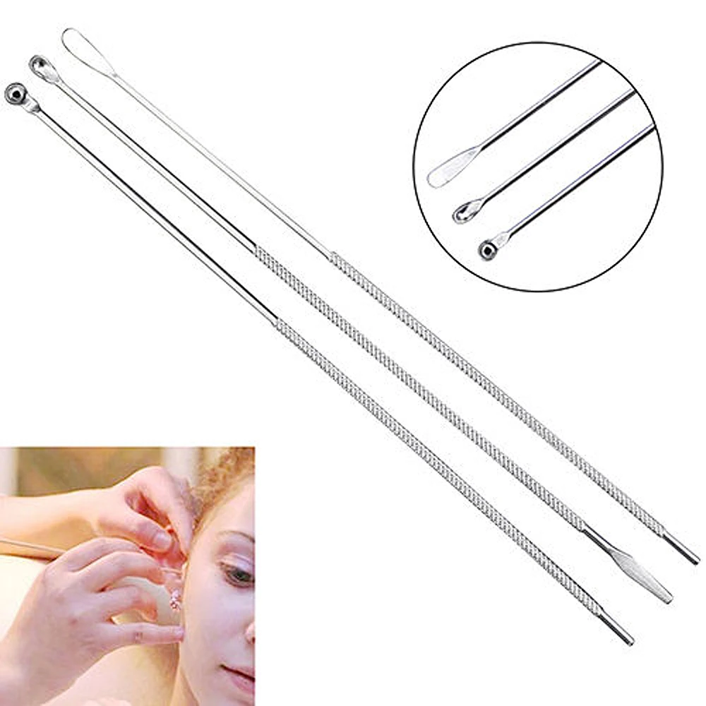 3PC Unisex Stainless Steel Ear Pick Set Wax Curette Remover Ear Scoop