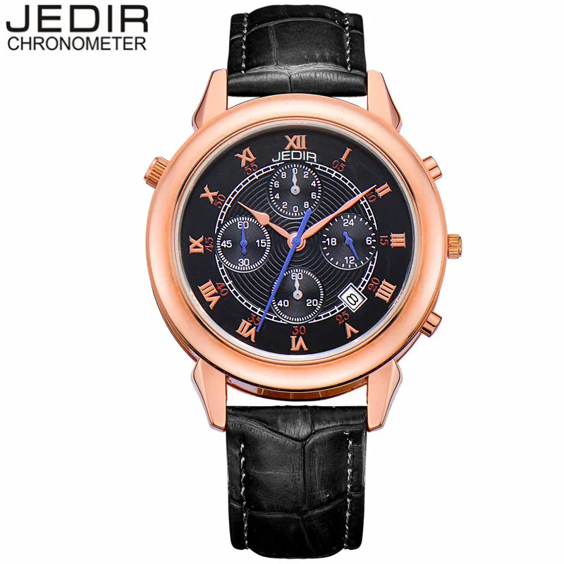 

2017 JEDIR Men Sports Watches Chronograph Date 24 Hour Function Clock Male Leather Strap Quartz Watch relogio masculino N62