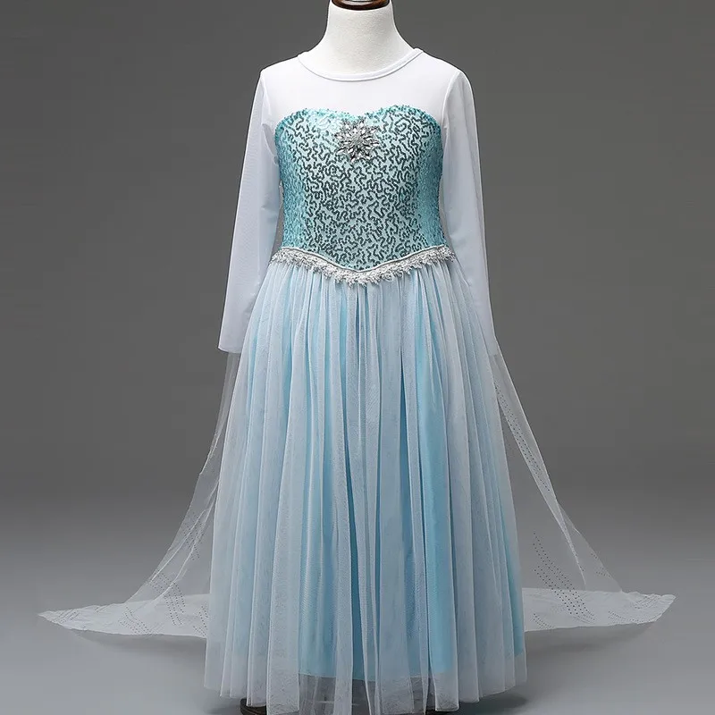 Новое платье принцессы Эльзы костюм с длинными рукавами для девочек праздничное платье Белоснежки наряд Анны для девочек платье принцессы для девочек