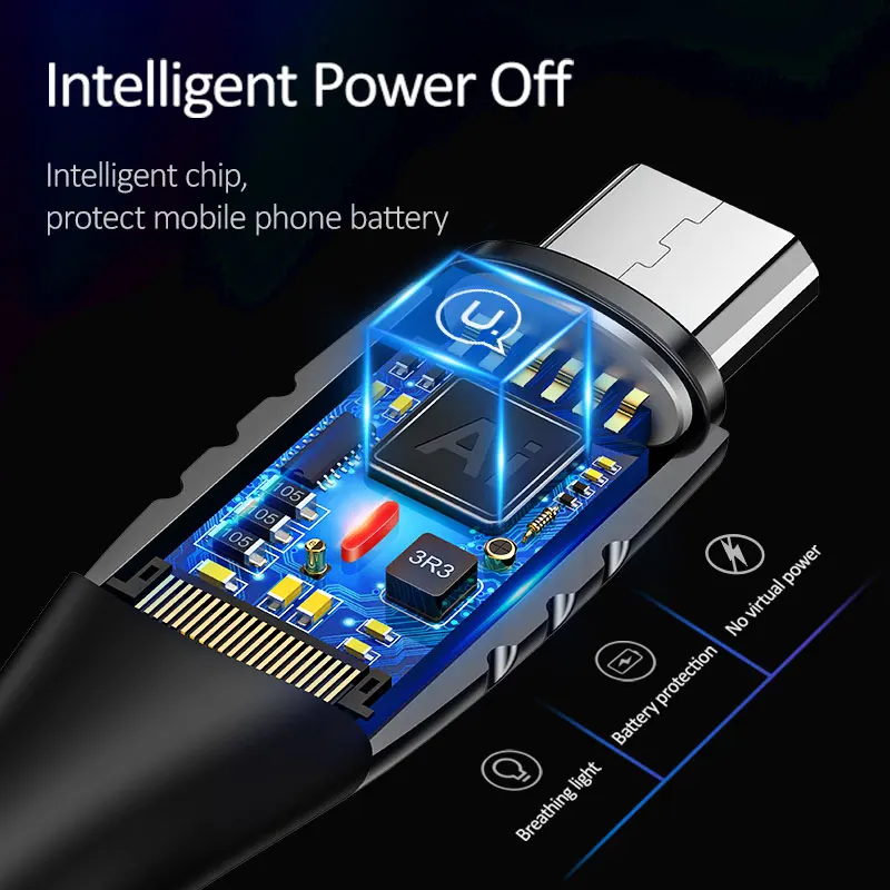 USAMS автоматическое отключение Micro USB кабель нейлоновый плетеный светодиодный