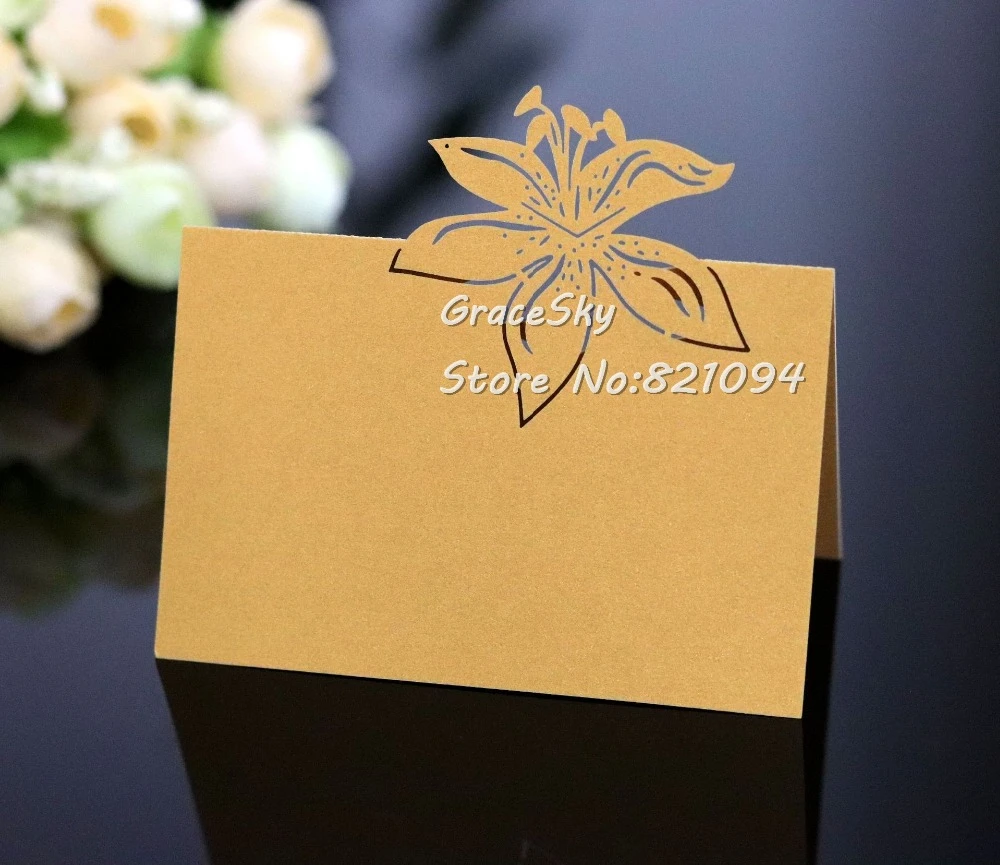 50pcs Free Shipping Laser Cut Lily Flowers Design Paper Name Place Cards  Wedding Invitation Cards Party Table Home Decoration - Cards & Invitations  - AliExpress