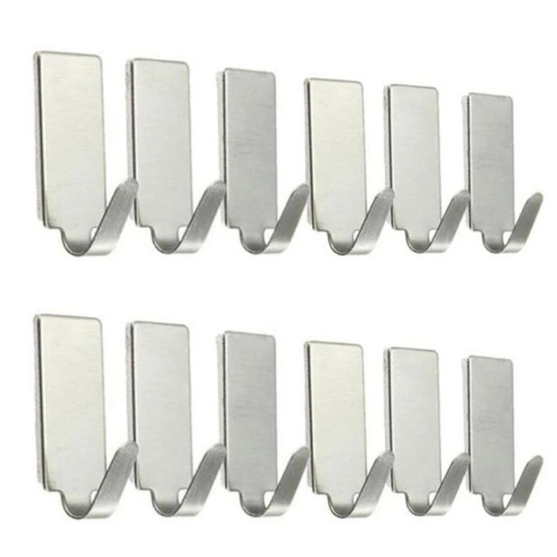 New Creative  12PCS Self Adhesive Home Kitchen Wall Door Stainless Steel Holder Hook Hanger Wear-resistant hot Easy Use  C0301  03