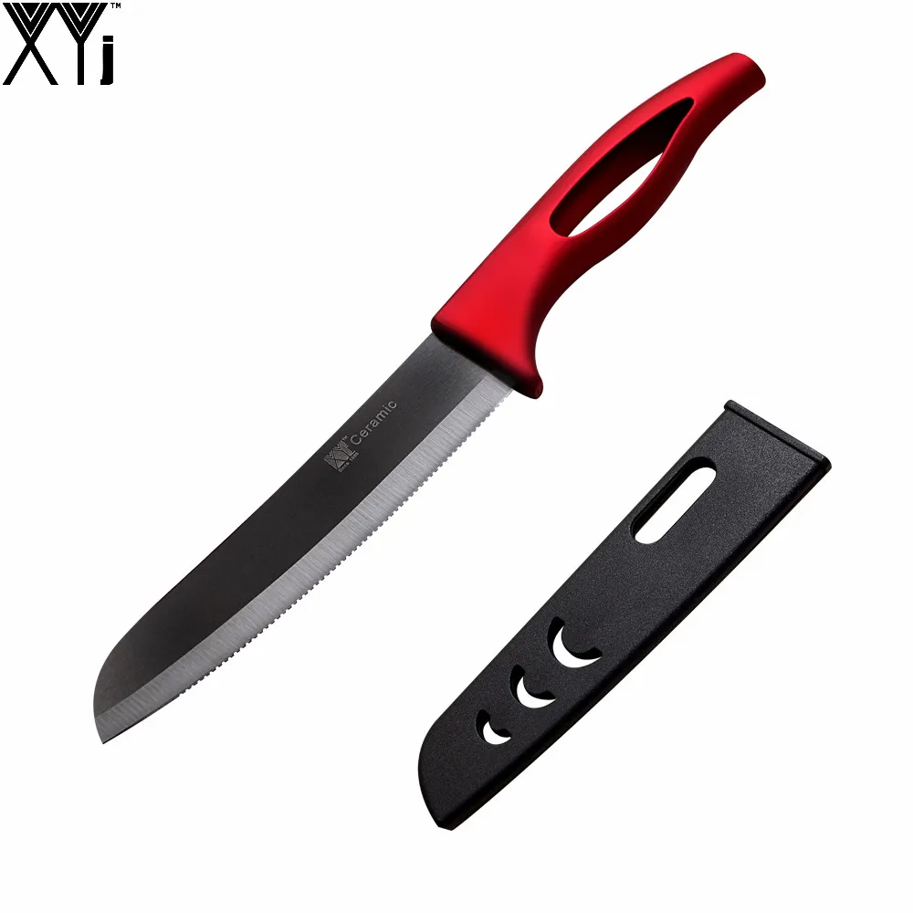 XYJ Red Handle Kitchen Knife Black Blade 6 " Santoku Ceramic Knife High