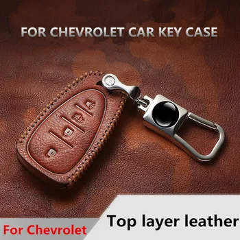 

Genuine Leather Car Key Case Cover For Chevrolet Equinox 2018 Chevrolet Malibu XL 4 Buttons Keys with Key Chains