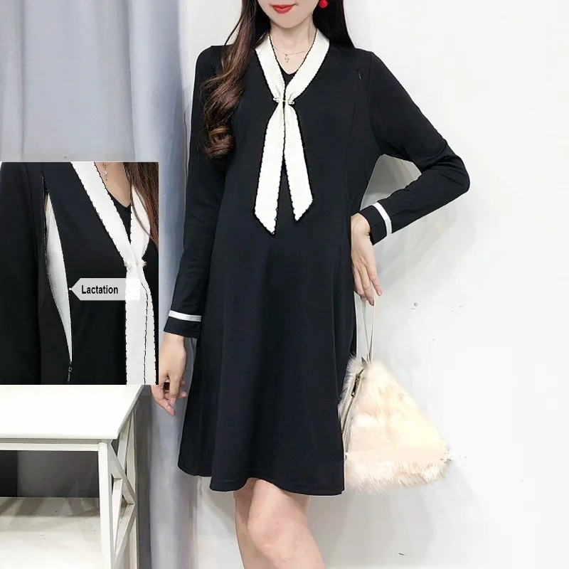 

High Quality Nursing Dress Top V Collar Breastfeeding Long Sleeve Women Winter for Feeding Maternity Pregnancy Clothes Plus Size