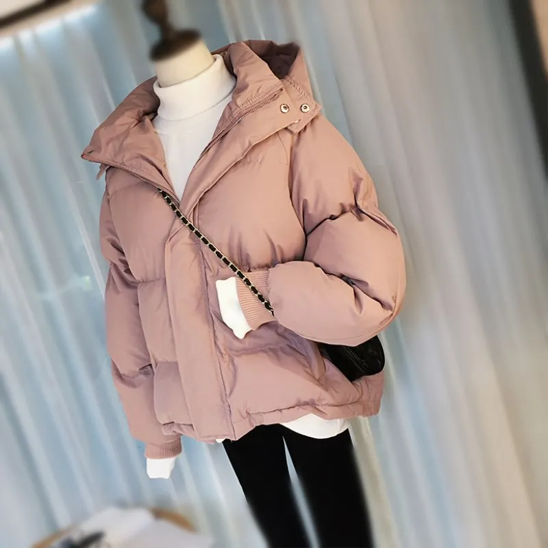 2018 Winter Jacket Coat Women Warm Down Cotton Padded Short Parkas Bread Style new Autumn Fashion Bomber solid hooded Coats Thic Coats