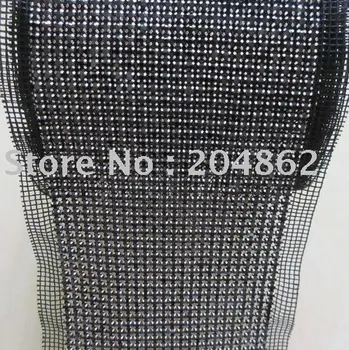 

10yards 24 Rows SS20 Crystal bridal cake trim Diamante ribbon banding Black Rhinestones Mesh for DIY garment wedding furniture