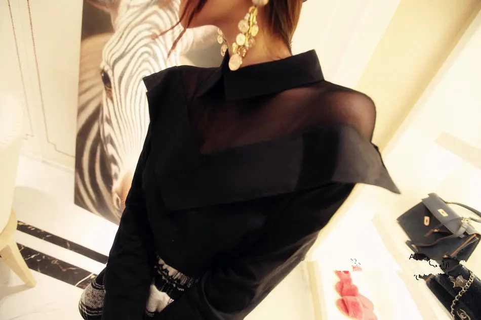 2015 Rushed Women Blouses A66* Exclusive Flash Design Individuality Sexy Mesh Stitching Thin Render Doll Shirt Blouse |
