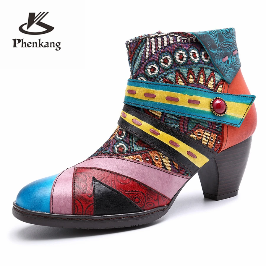 

Women winter Boots Genuine cow Leather High heel Ankle Comfortable quality soft Shoes Brand Designer Handmade red 2019