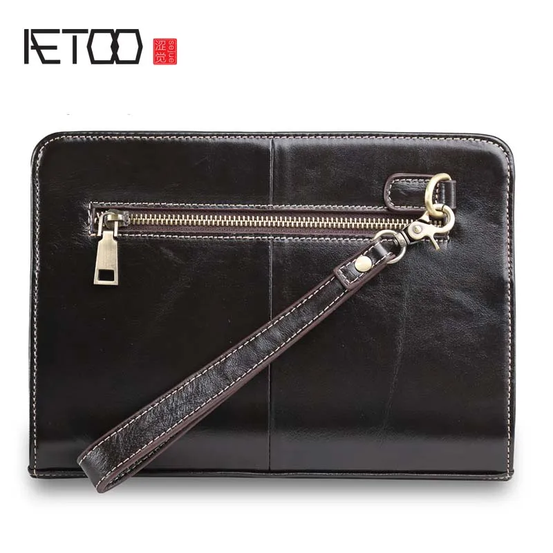 

AETOO new arrival men's vintage day clutches large capacity business Document bag soft leather Daily Clutch Bag men